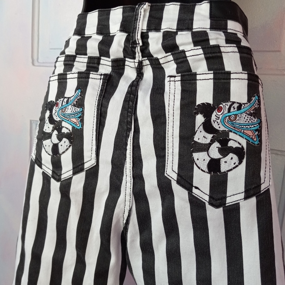 Blackheart Denim - BEETLEJUICE OOAK custom unique special Blackheart striped skinnies! Rage gear!